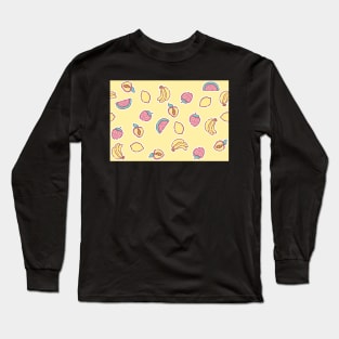 Pastel Mini Fruit on Lemon Yellow Long Sleeve T-Shirt